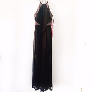Special Occasion Sheer panel Halter Dress Gown